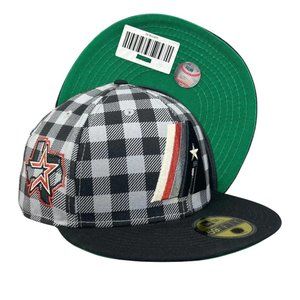 New Era Houston Astros Black/Gray Plaid Texas State Patch Fitted Hat Size 7 1/8
